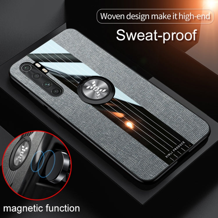 For Xiaomi Mi Note 10 Lite XINLI Stitching Cloth Texture TPU Phone Case with Ring Holder