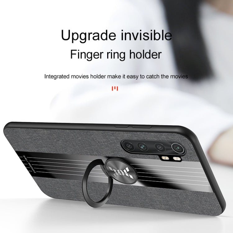 For Xiaomi Mi Note 10 Lite XINLI Stitching Cloth Texture TPU Phone Case with Ring Holder