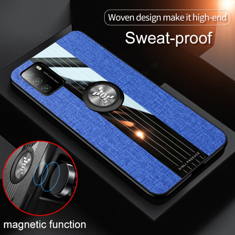For Xiaomi Poco M3 XINLI Stitching Cloth Texture TPU Phone Case with Ring Holder