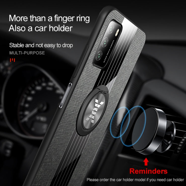 For Xiaomi Poco M3 XINLI Stitching Cloth Texture TPU Phone Case with Ring Holder