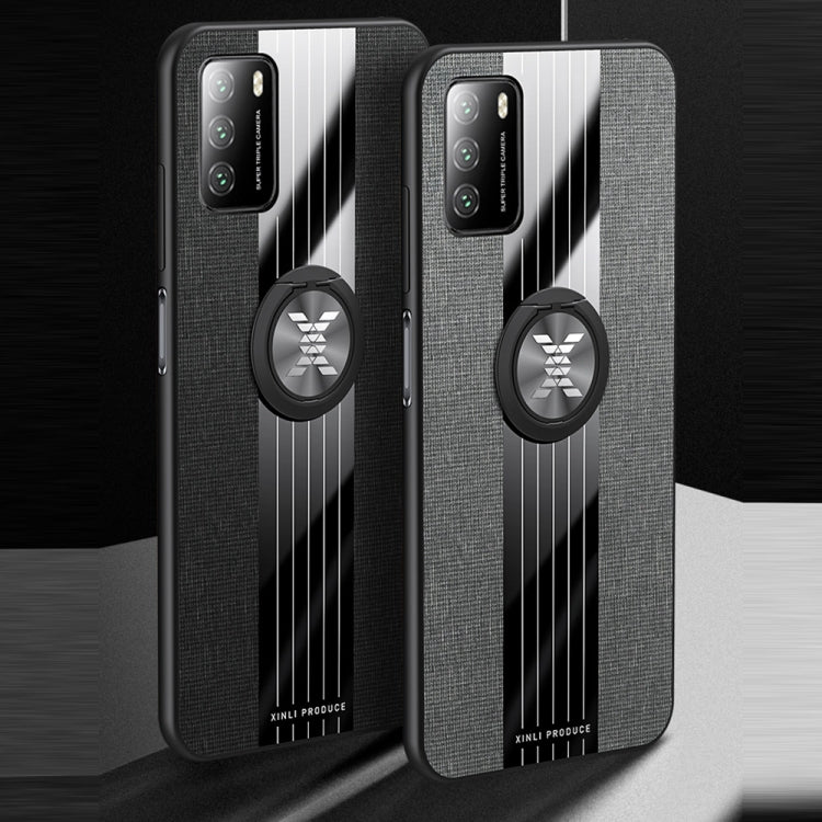 For Xiaomi Poco M3 XINLI Stitching Cloth Texture TPU Phone Case with Ring Holder
