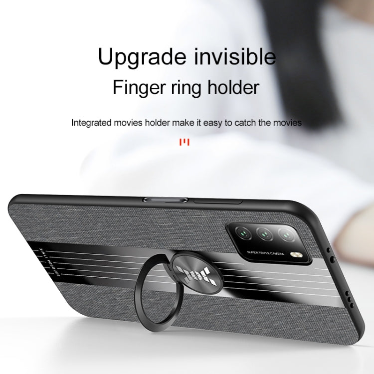 For Xiaomi Poco M3 XINLI Stitching Cloth Texture TPU Phone Case with Ring Holder
