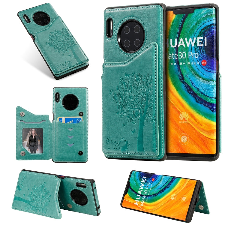 For Huawei Mate30 Pro Cat Tree Embossing Pattern Shockproof Protective Case with Card Slots & Photo Frame