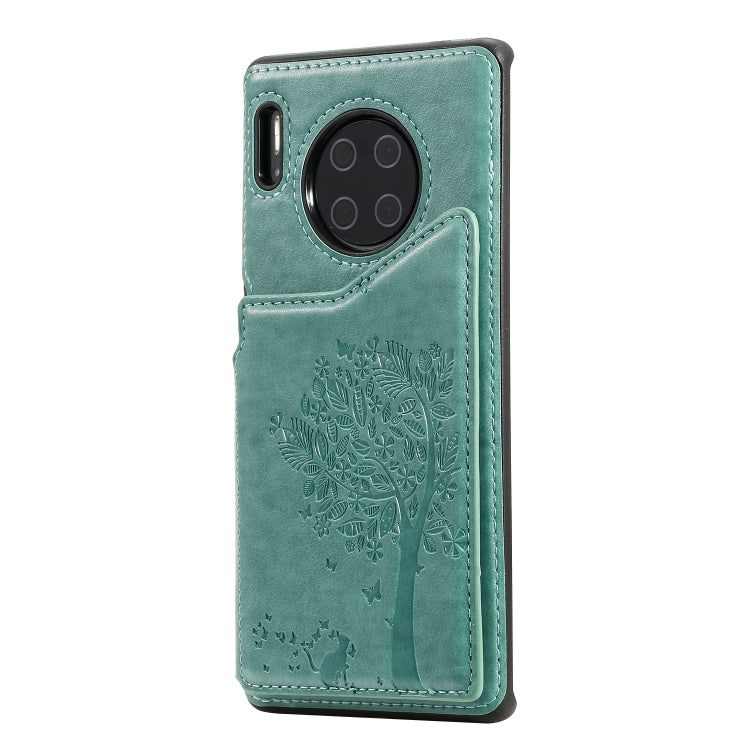 For Huawei Mate30 Pro Cat Tree Embossing Pattern Shockproof Protective Case with Card Slots & Photo Frame
