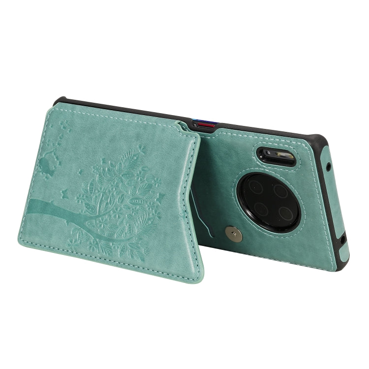 For Huawei Mate30 Pro Cat Tree Embossing Pattern Shockproof Protective Case with Card Slots & Photo Frame