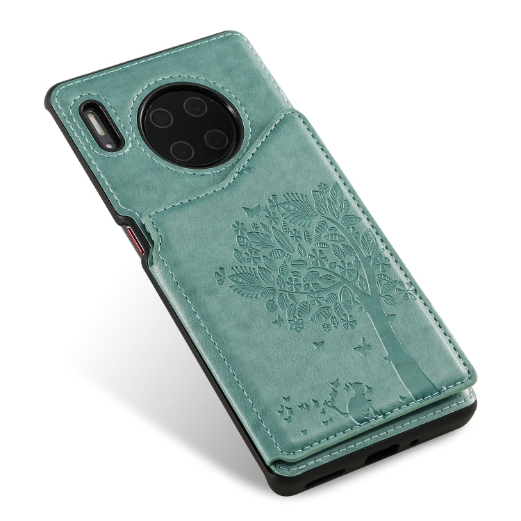 For Huawei Mate30 Pro Cat Tree Embossing Pattern Shockproof Protective Case with Card Slots & Photo Frame