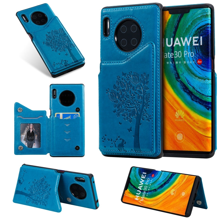 For Huawei Mate30 Pro Cat Tree Embossing Pattern Shockproof Protective Case with Card Slots & Photo Frame