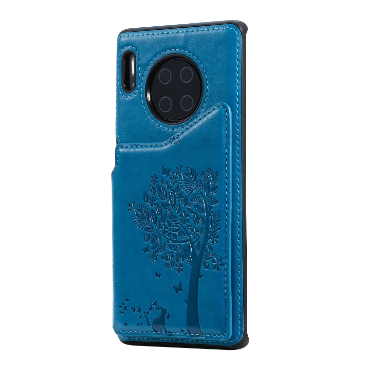 For Huawei Mate30 Pro Cat Tree Embossing Pattern Shockproof Protective Case with Card Slots & Photo Frame