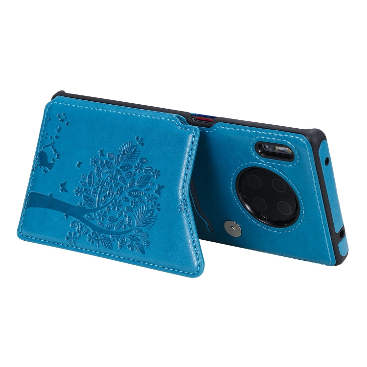 For Huawei Mate30 Pro Cat Tree Embossing Pattern Shockproof Protective Case with Card Slots & Photo Frame