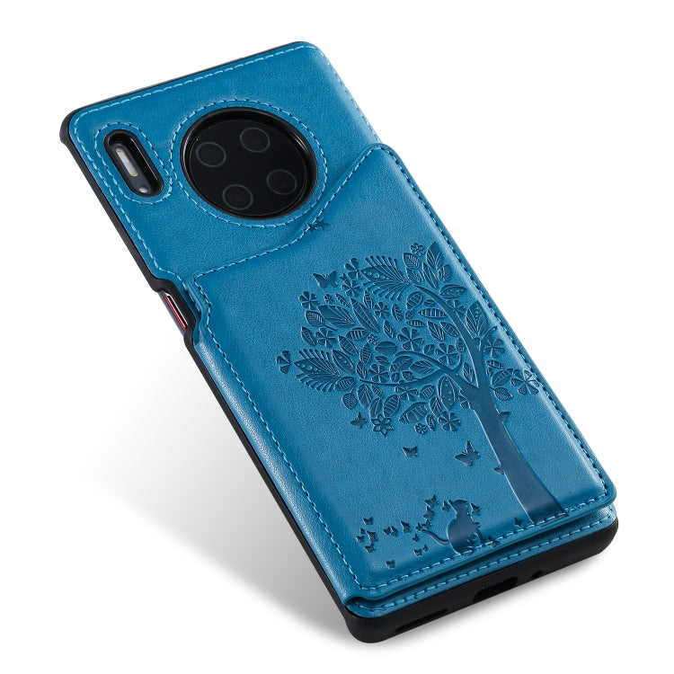 For Huawei Mate30 Pro Cat Tree Embossing Pattern Shockproof Protective Case with Card Slots & Photo Frame