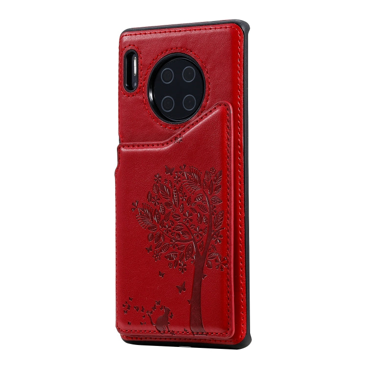 For Huawei Mate30 Pro Cat Tree Embossing Pattern Shockproof Protective Case with Card Slots & Photo Frame