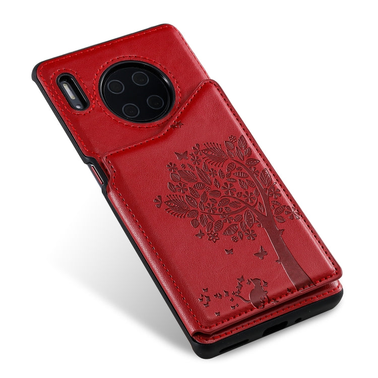For Huawei Mate30 Pro Cat Tree Embossing Pattern Shockproof Protective Case with Card Slots & Photo Frame