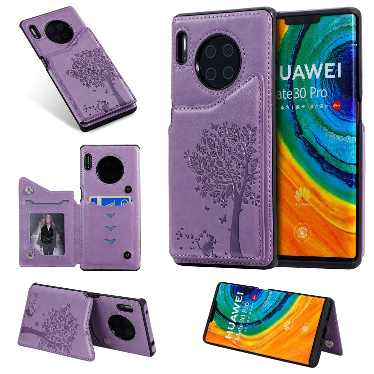 For Huawei Mate30 Pro Cat Tree Embossing Pattern Shockproof Protective Case with Card Slots & Photo Frame