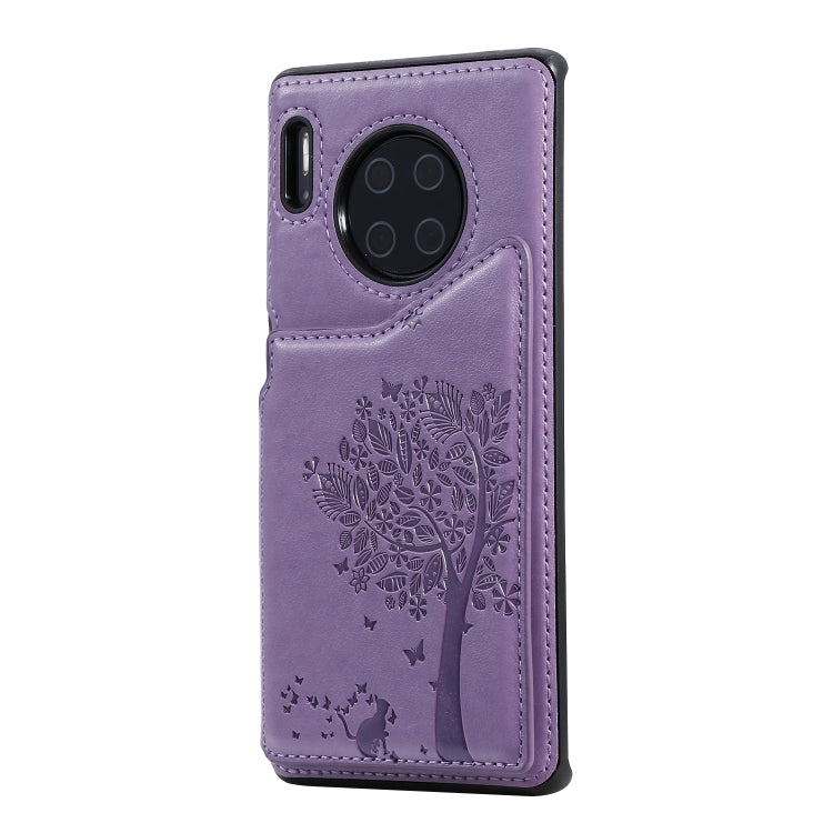 For Huawei Mate30 Pro Cat Tree Embossing Pattern Shockproof Protective Case with Card Slots & Photo Frame
