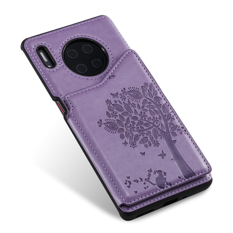 For Huawei Mate30 Pro Cat Tree Embossing Pattern Shockproof Protective Case with Card Slots & Photo Frame