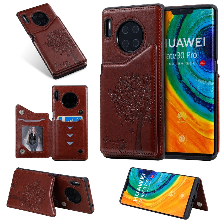For Huawei Mate30 Pro Cat Tree Embossing Pattern Shockproof Protective Case with Card Slots & Photo Frame