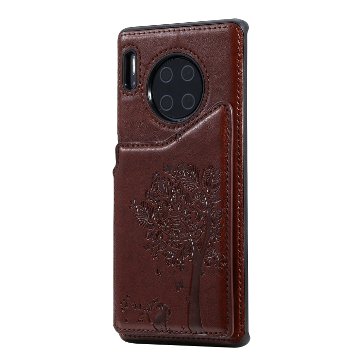For Huawei Mate30 Pro Cat Tree Embossing Pattern Shockproof Protective Case with Card Slots & Photo Frame