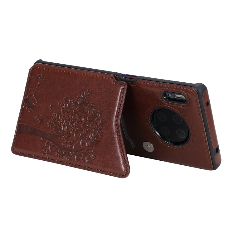 For Huawei Mate30 Pro Cat Tree Embossing Pattern Shockproof Protective Case with Card Slots & Photo Frame