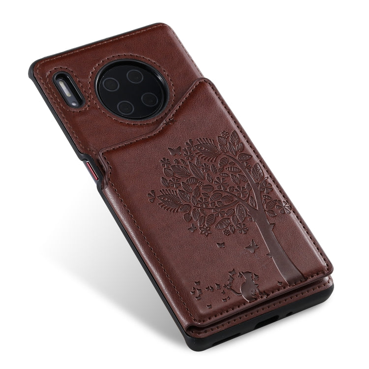 For Huawei Mate30 Pro Cat Tree Embossing Pattern Shockproof Protective Case with Card Slots & Photo Frame