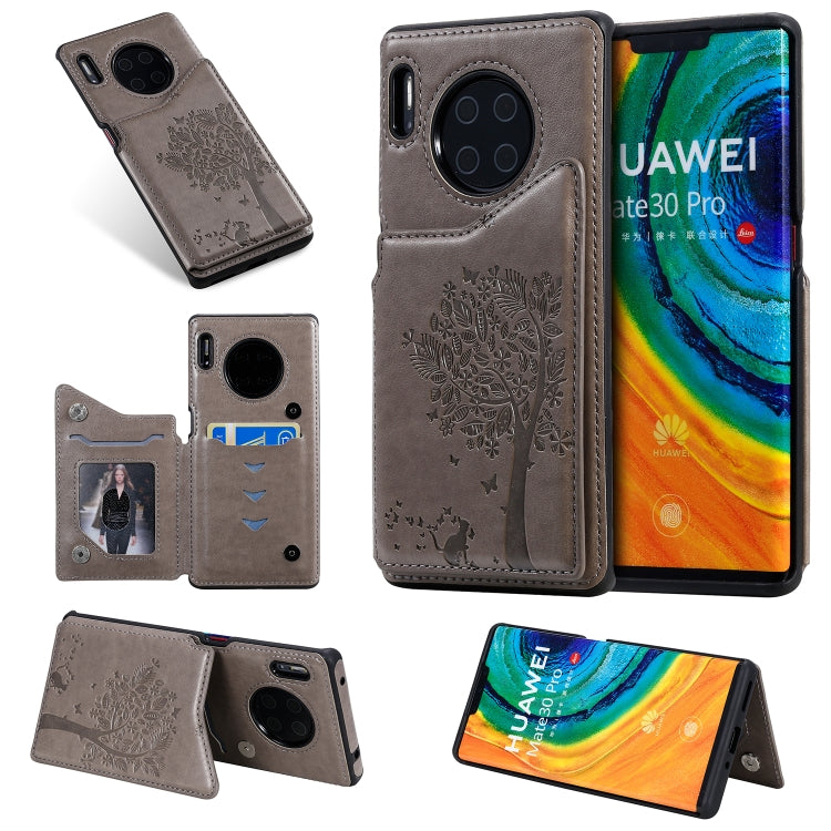 For Huawei Mate30 Pro Cat Tree Embossing Pattern Shockproof Protective Case with Card Slots & Photo Frame