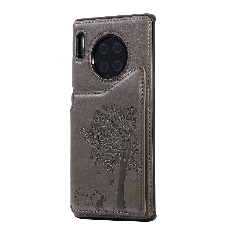 For Huawei Mate30 Pro Cat Tree Embossing Pattern Shockproof Protective Case with Card Slots & Photo Frame