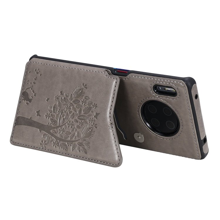 For Huawei Mate30 Pro Cat Tree Embossing Pattern Shockproof Protective Case with Card Slots & Photo Frame