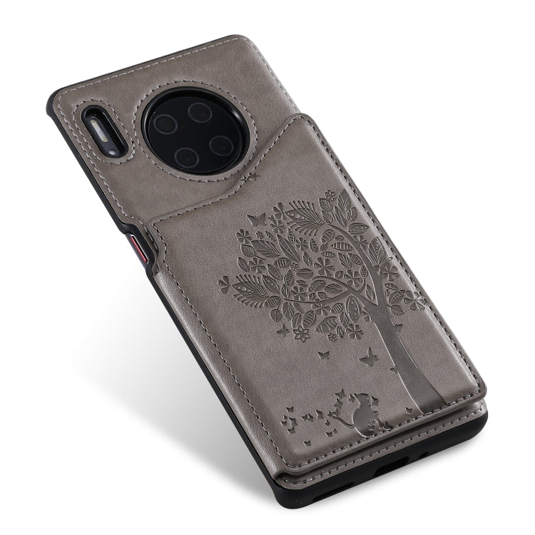 For Huawei Mate30 Pro Cat Tree Embossing Pattern Shockproof Protective Case with Card Slots & Photo Frame