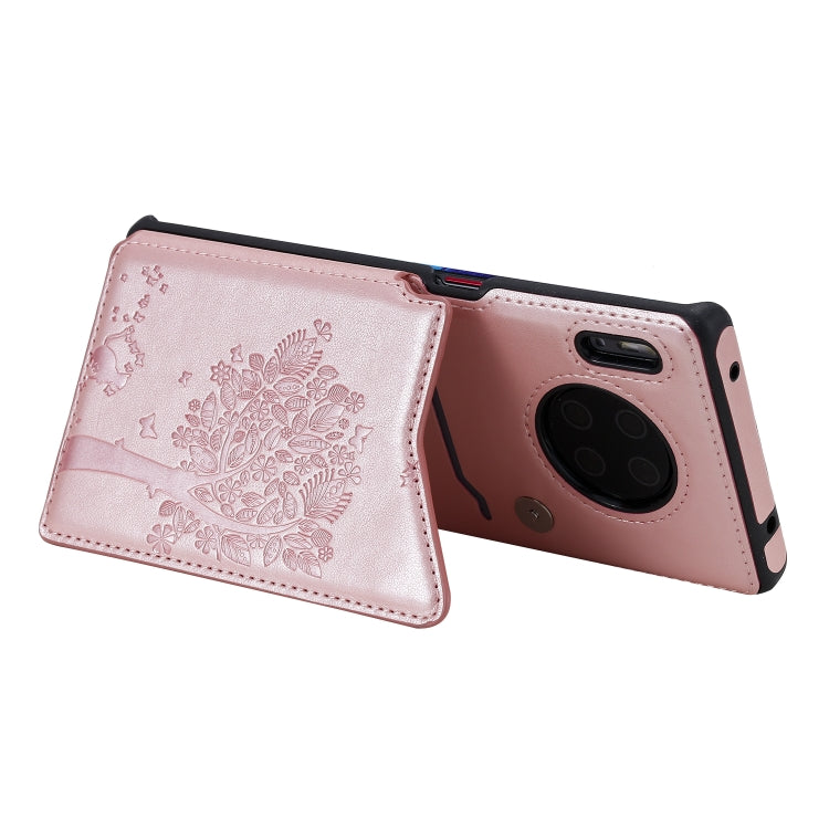 For Huawei Mate30 Pro Cat Tree Embossing Pattern Shockproof Protective Case with Card Slots & Photo Frame
