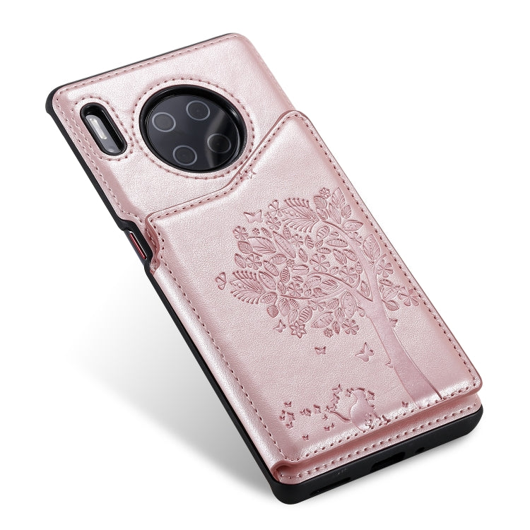 For Huawei Mate30 Pro Cat Tree Embossing Pattern Shockproof Protective Case with Card Slots & Photo Frame