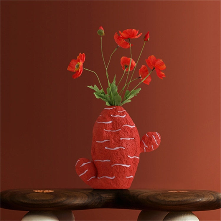 Cute Fruit Plant Shape Creative Nordic Style Resin Frosted Vase, Style:Orange-red Cactus