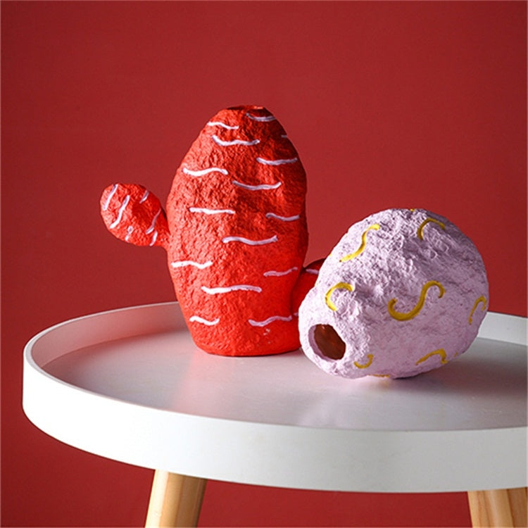 Cute Fruit Plant Shape Creative Nordic Style Resin Frosted Vase, Style:Orange-red Cactus