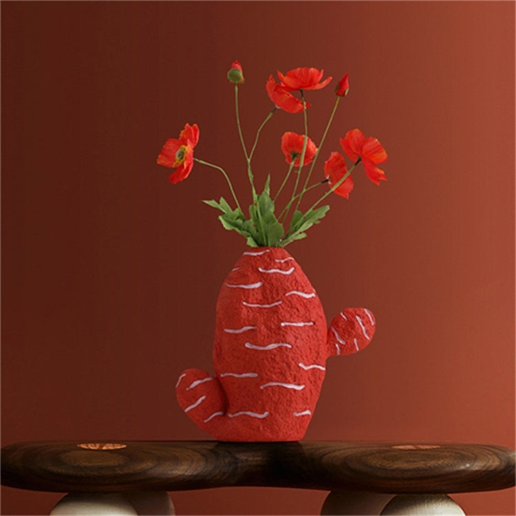 Cute Fruit Plant Shape Creative Nordic Style Resin Frosted Vase, Style:Orange-red Cactus