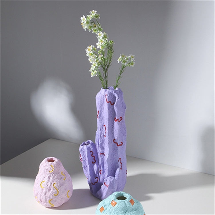 Cute Fruit Plant Shape Creative Nordic Style Resin Frosted Vase, Style:Purple Cactus