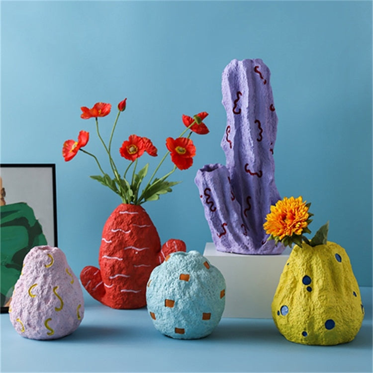 Cute Fruit Plant Shape Creative Nordic Style Resin Frosted Vase, Style:Purple Cactus