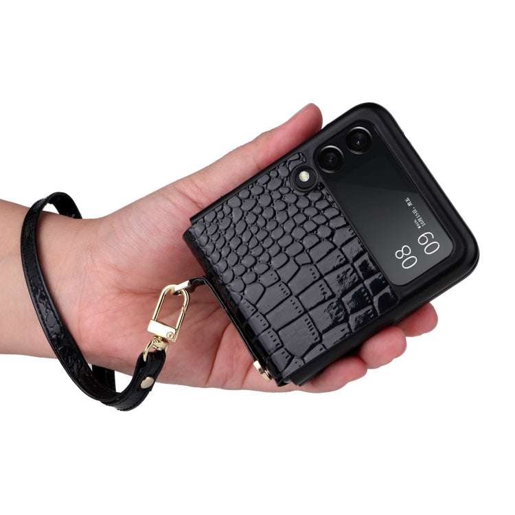 For Samsung Galaxy Z Flip3 5G Siamese Pearl Texture Phone Case with Lanyard