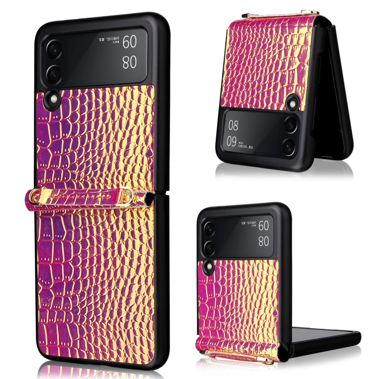 For Samsung Galaxy Z Flip3 5G Siamese Pearl Texture Phone Case with Lanyard