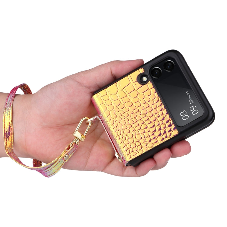 For Samsung Galaxy Z Flip3 5G Siamese Pearl Texture Phone Case with Lanyard