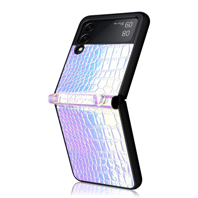 For Samsung Galaxy Z Flip3 5G Siamese Pearl Texture Phone Case with Lanyard