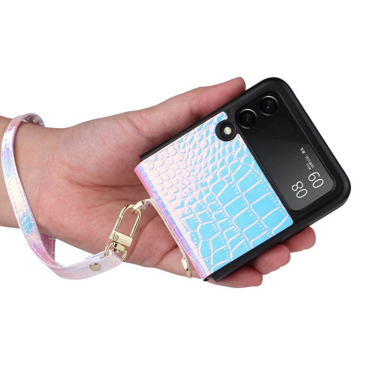 For Samsung Galaxy Z Flip3 5G Siamese Pearl Texture Phone Case with Lanyard
