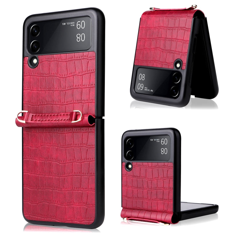 For Samsung Galaxy Z Flip3 5G Siamese Bamboo Texture Phone Case with Lanyard