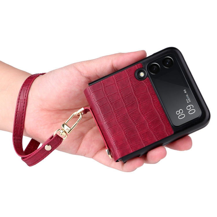 For Samsung Galaxy Z Flip3 5G Siamese Bamboo Texture Phone Case with Lanyard