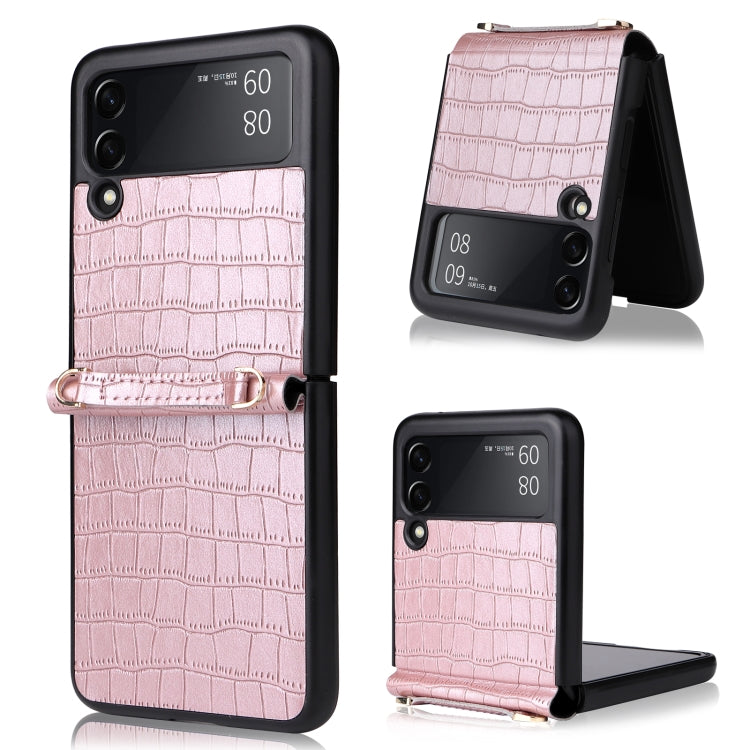 For Samsung Galaxy Z Flip3 5G Siamese Bamboo Texture Phone Case with Lanyard
