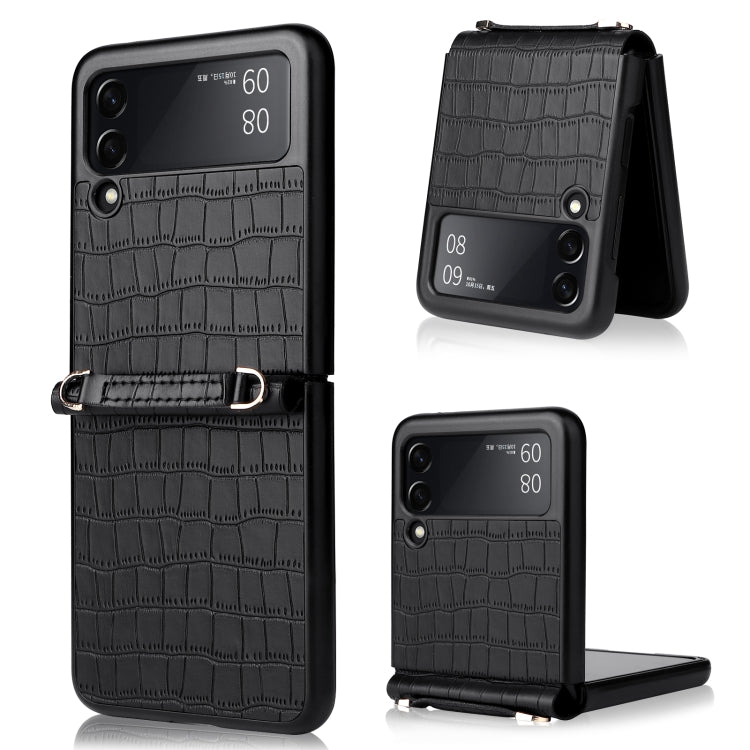 For Samsung Galaxy Z Flip3 5G Siamese Bamboo Texture Phone Case with Lanyard
