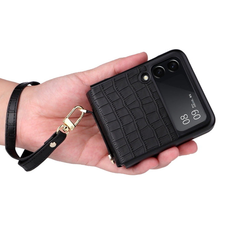 For Samsung Galaxy Z Flip3 5G Siamese Bamboo Texture Phone Case with Lanyard