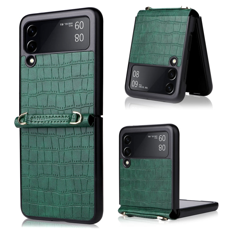For Samsung Galaxy Z Flip3 5G Siamese Bamboo Texture Phone Case with Lanyard