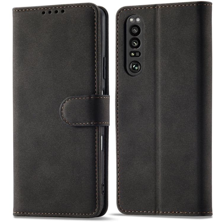 For Sony Xperia 1 III Frosted Anti-theft Brush Horizontal Flip Leather Phone Case