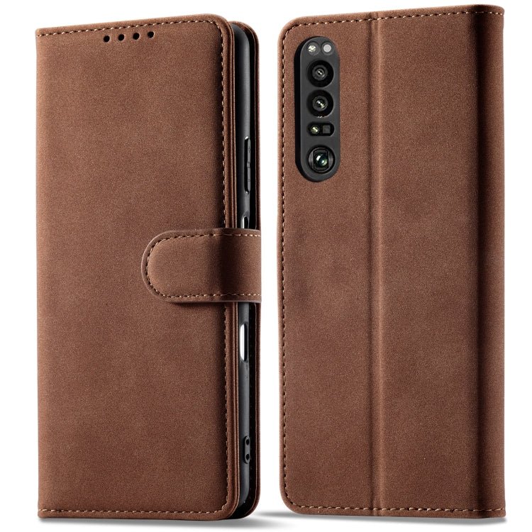 For Sony Xperia 1 III Frosted Anti-theft Brush Horizontal Flip Leather Phone Case