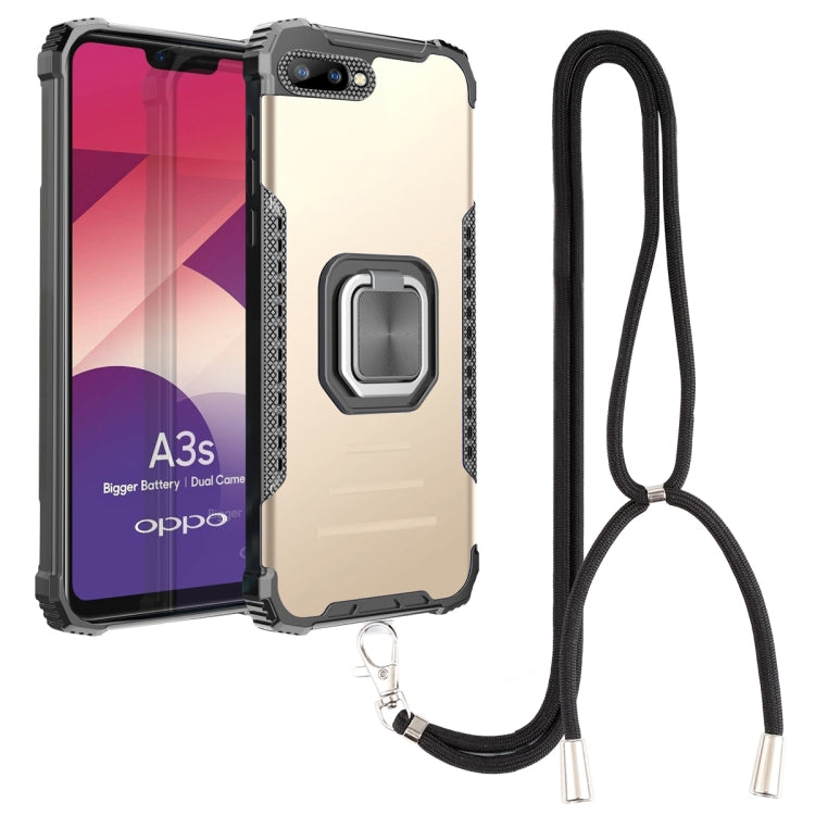 For OPPO A3s / C1 / A5 / A12e Aluminum Alloy + TPU Phone Case with Lanyard