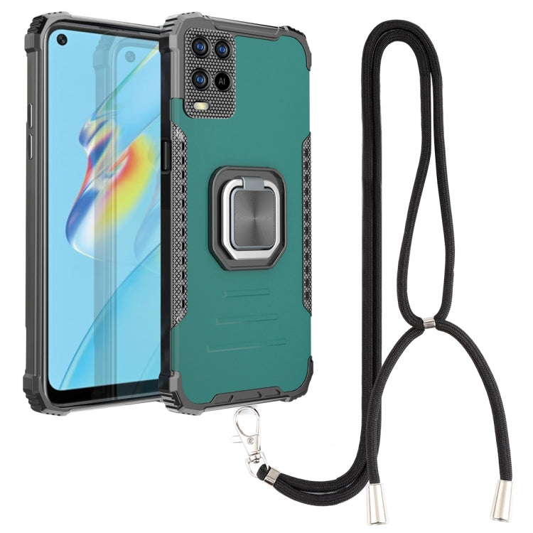 For OPPO A54 4G Aluminum Alloy + TPU Phone Case with Lanyard