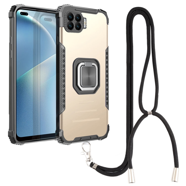 For OPPO Reno4 F Aluminum Alloy + TPU Phone Case with Lanyard